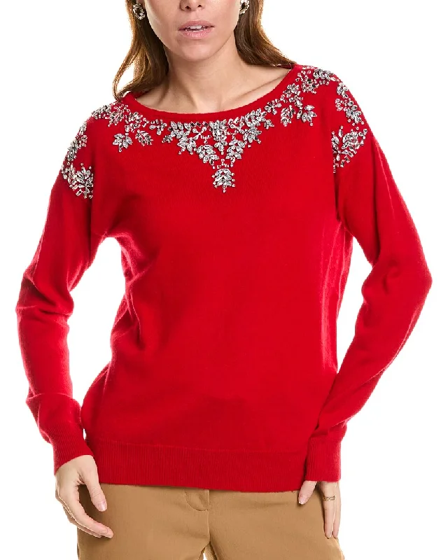 Women's Plus-Size Garments sofiacashmere Embellished Boatneck Cashmere Sweater