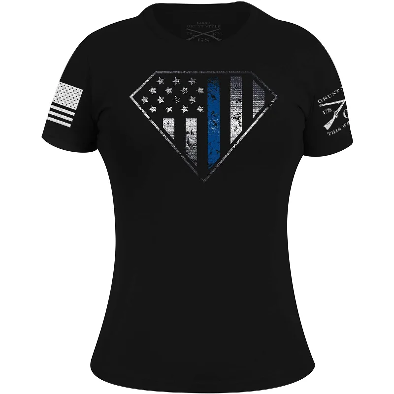 Affordable Trendy Clothes For Women Grunt Style Women's Blue Line Crest T-Shirt - Black