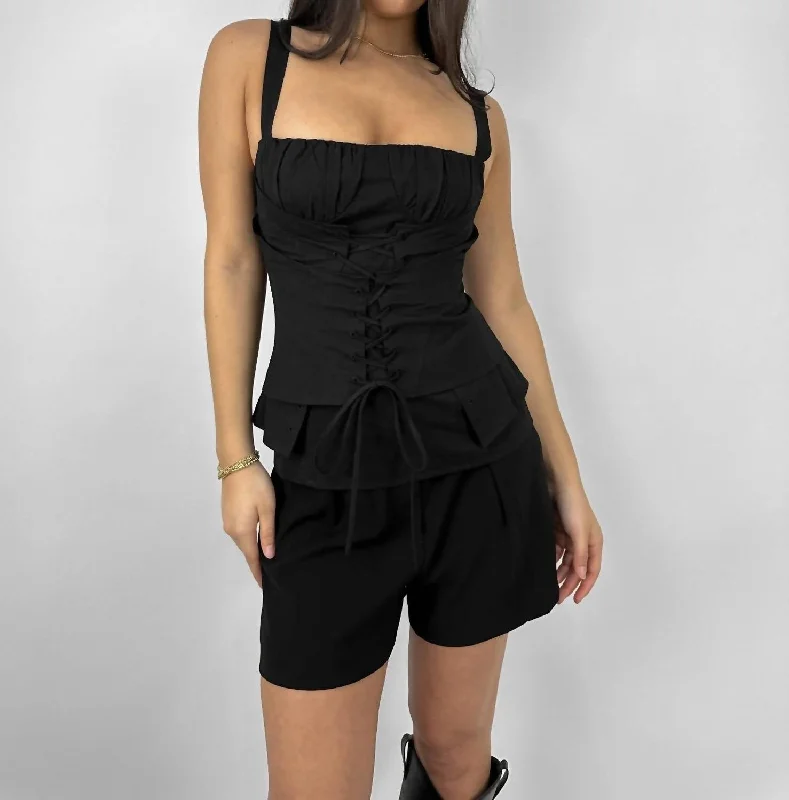 Women's Transitional Attire Double Layer Lace Up Corset Tank In Black