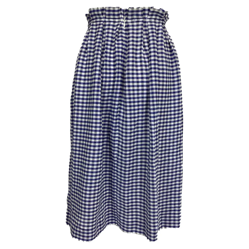 Women's Active Clothing Mother Of Pearl Checkered Midi High-Waisted Skirt in Blue Cotton Tweed