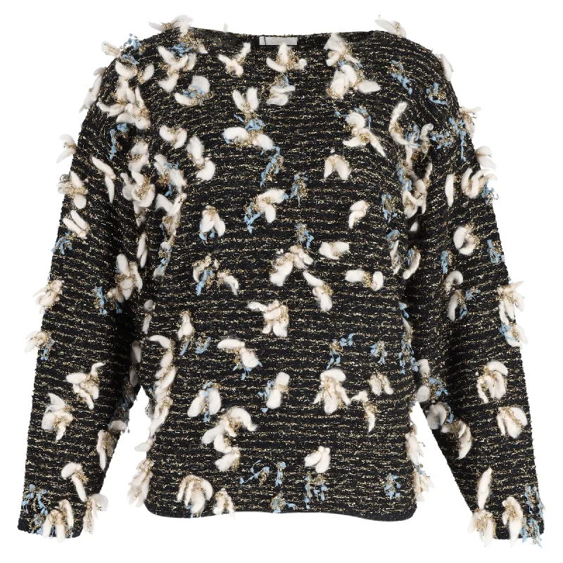 Women's Transitional Garments Chloé Lurex Metallic Knit Embellished Sweater in Black Wool