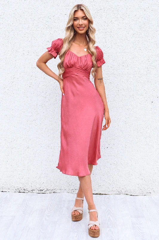 Women's Effortless Casual Outfit Claudia Midi Dress - Rose Pink