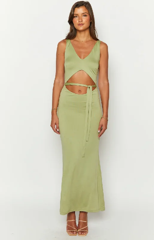 Vintage-Inspired Women's Apparel Zuri Khaki Maxi Dress