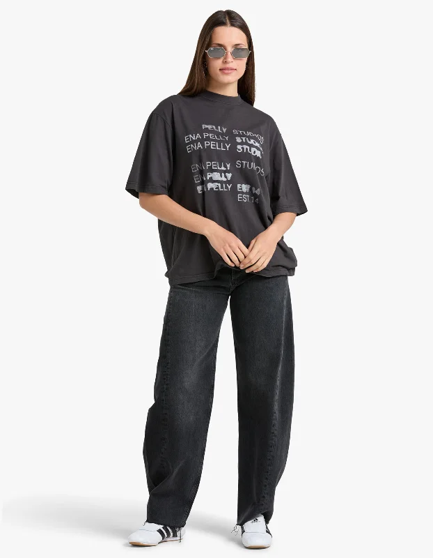 Elegant Women's Evening Garments Blurred Logo Tee - Vintage Black