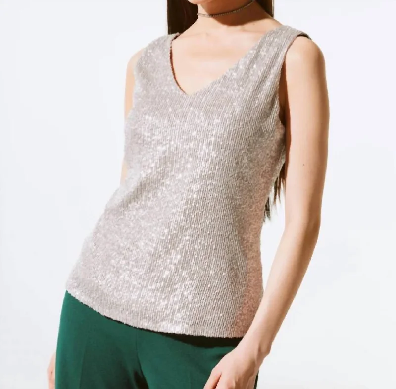 Women's Elegant Formal Outfit Sequins Tank In Champagne