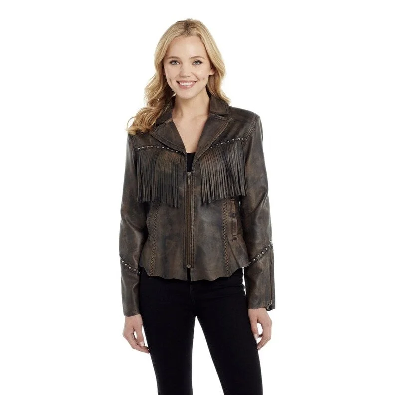 Women's Trendy Clothes Cripple Creek Western Jacket Womens Lamb Zip Chestnut LL21469