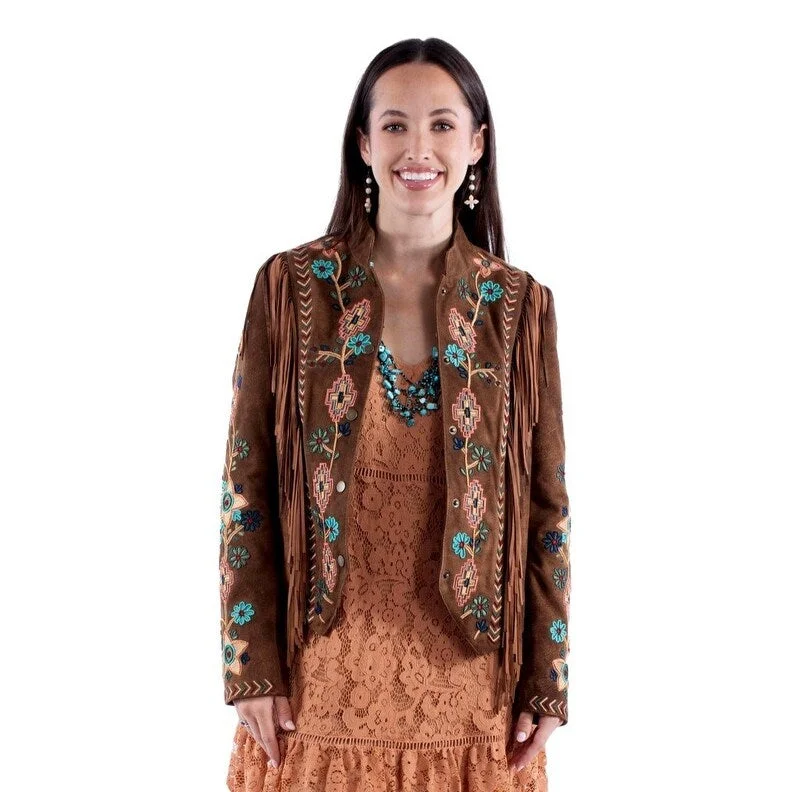 Women's Clothes For Special Occasions Scully Western Jacket Womens Embroidered Fringe Brown Lamb F0_L1157