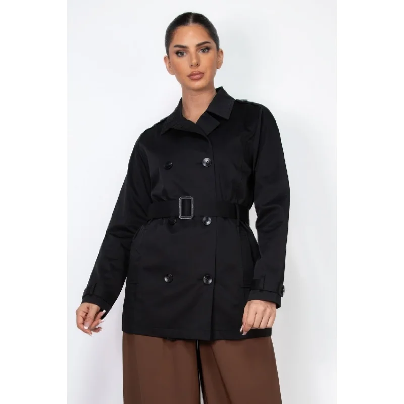 Women's Activewear Garments DoubleBreasted Notch Belted Coat