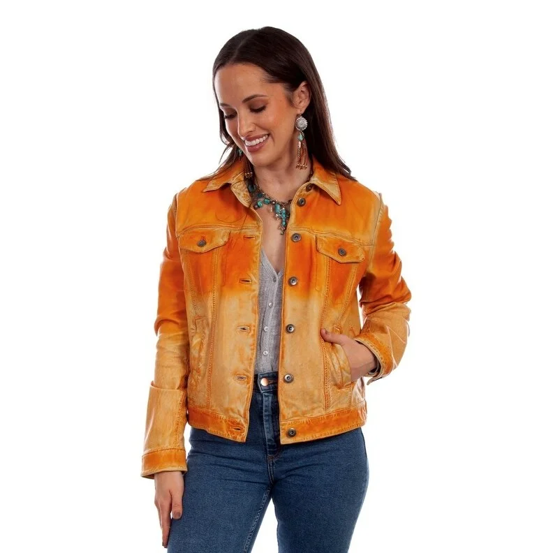 Women's Cozy Outfit For Lounging Scully Western Jacket Womens Leather Denim Ombre Butterscotch F0_L1078