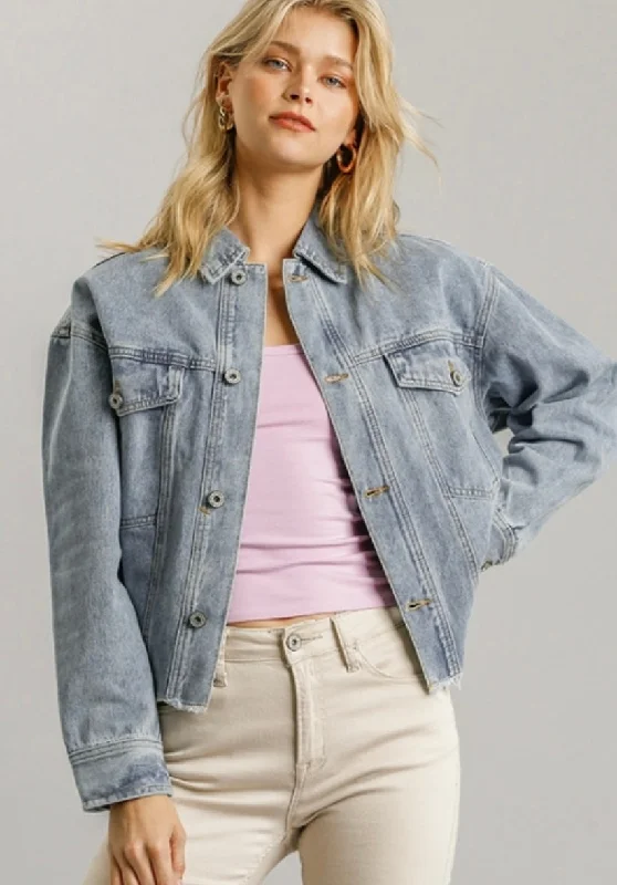 Women's Plus-Size Apparel Collar Button Down Denim Jacket