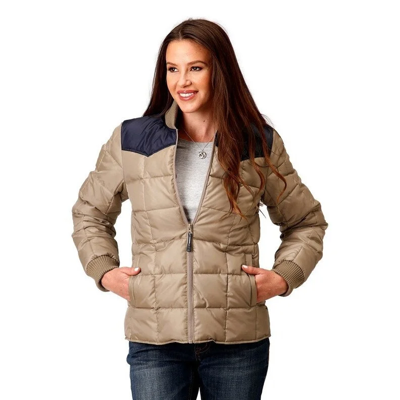 Women's Clothes For Work Events Roper Western Jacket Womens Quilted Zip Khaki 03-098-0761-0532 BR