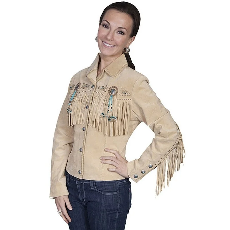 Women's Casual Wear Clothes Scully Western Jacket Womens Leather Beaded Fringe Fitted F0_L152