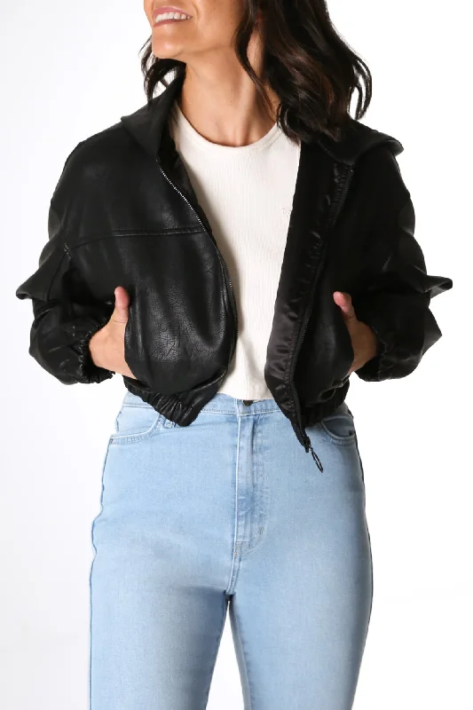 Women's Resort Apparel Pleather Driver Jacket Black