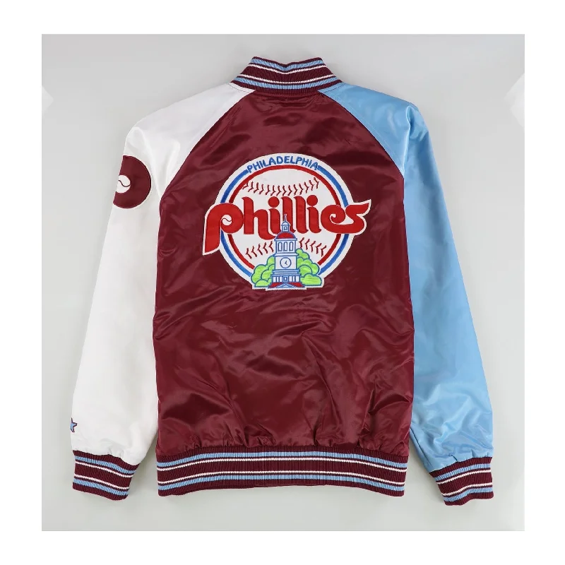 Women's Casual Wear Outfit STARTER Womens Philadelphia Phillies Satin Varsity Jacket, Red, Medium