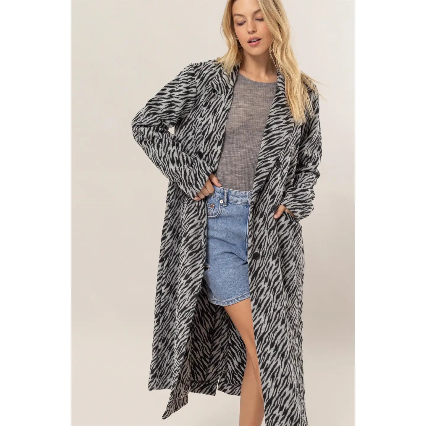 Classic Women's Apparel Classic Zebra Pattern Long Coat