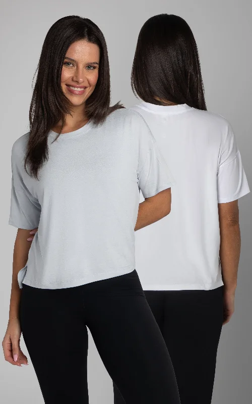 Women's Evening Attire 2 Pack High Low Super Soft Cropped Short Sleeve Tee