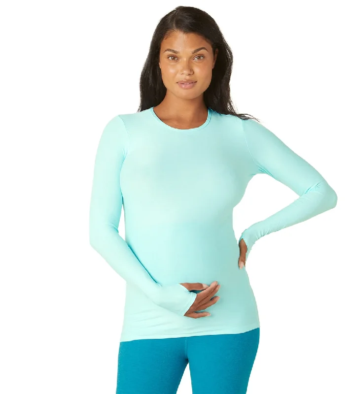 Women's Clothing For Holiday Travel Beyond Yoga Featherweight Count On Me Maternity Crew Pullover Powder Blue Heather