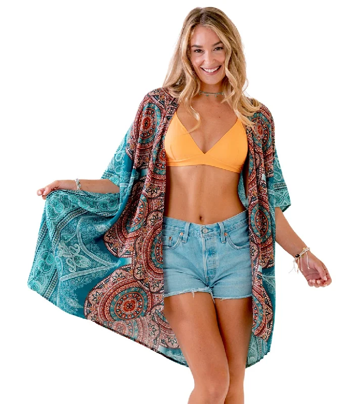 Women's Evening Attire Lotus and Luna Kimono Orange/Teal